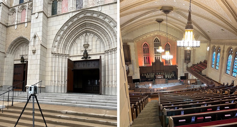 Scanning of the United Methodist Church with Leica 3D laser scanner